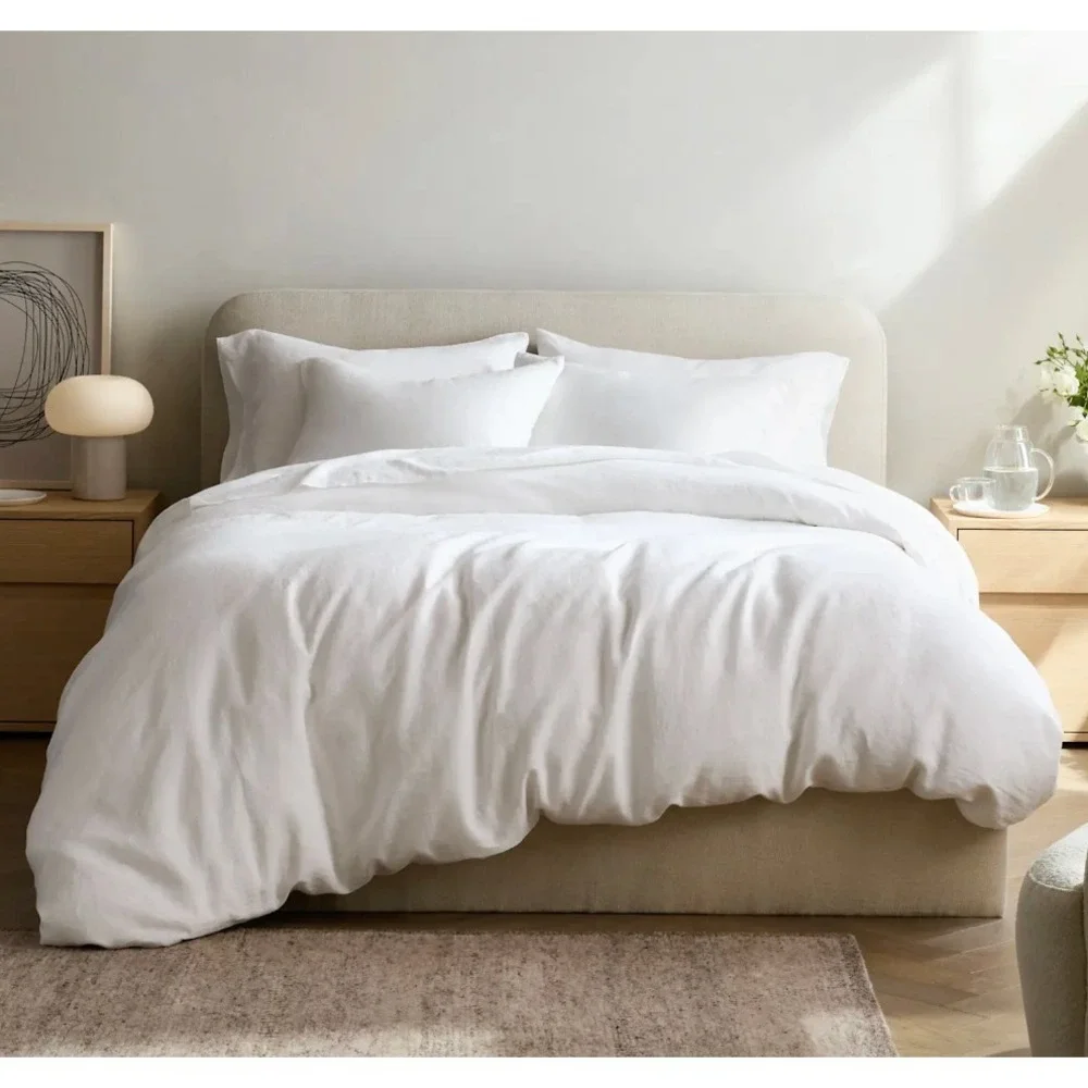 Quince European Linen Duvet Cover Set with Shams King/Cal King Size White NWT